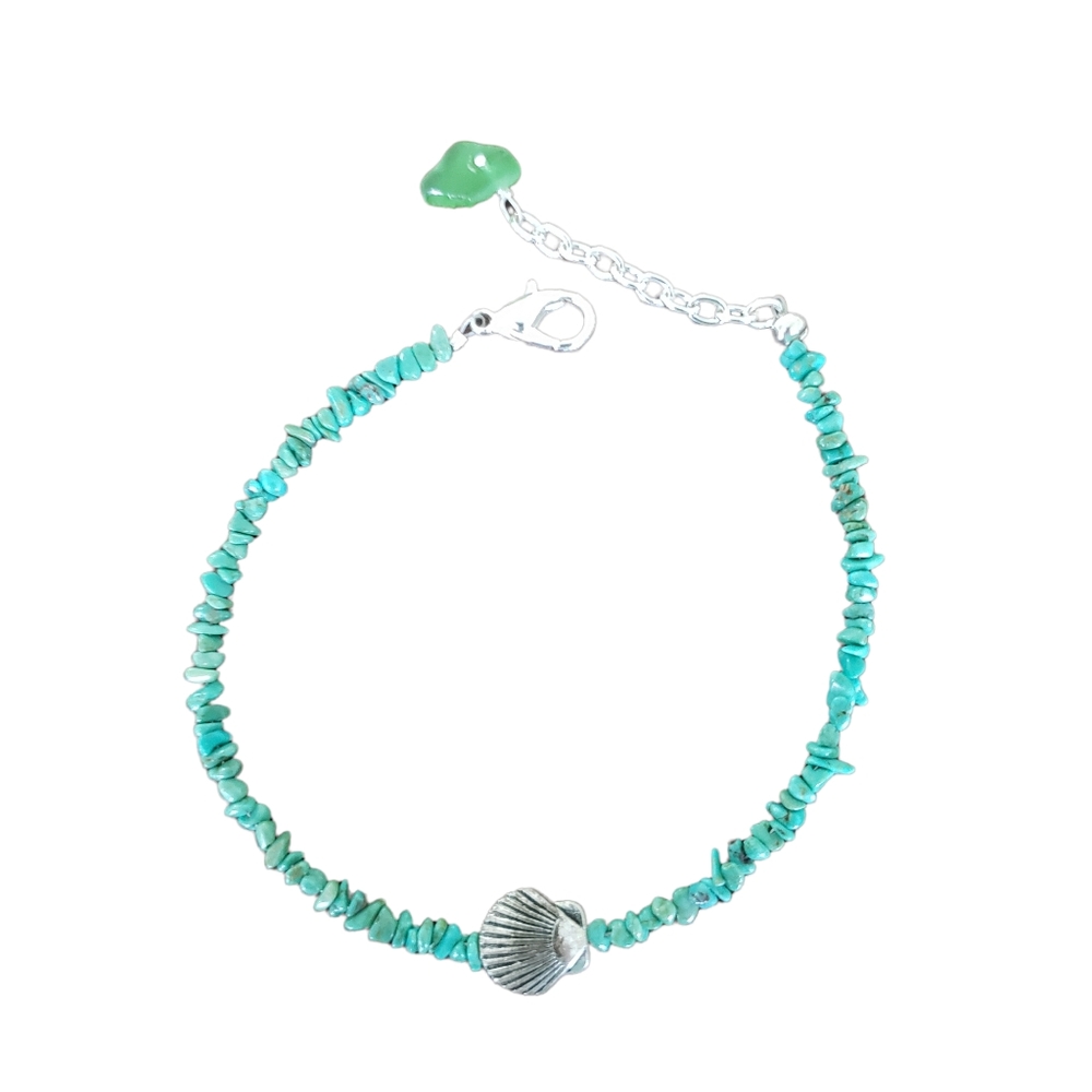 Turquoise Seaglass Seashell Charm Ankle Bracelet